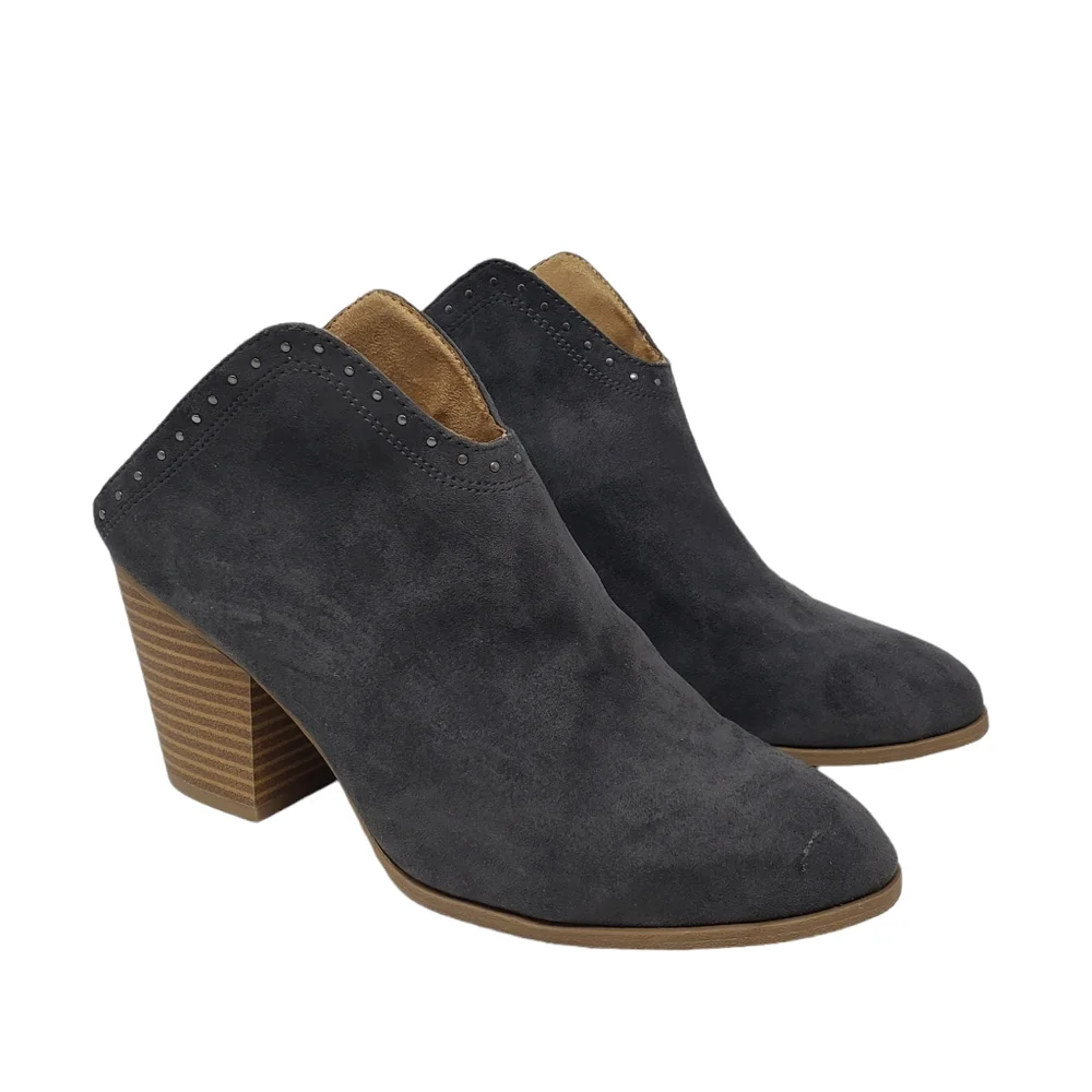 White Mountain Leya Gray Ankle Booties‎ Size 9.5 Open Back 2.5” Block Heel Boots